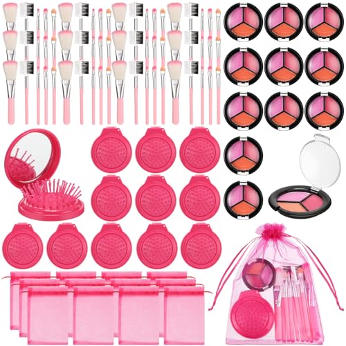 Willinglong 12 Sets Kids Makeup Kit for Girls, Kids Spa Party Supplies for Girls, Sleepover Makeup Cosmetic Set Birthday Christmas Gifts Party Favors Toddler Girl(Rose Red) - Image 1