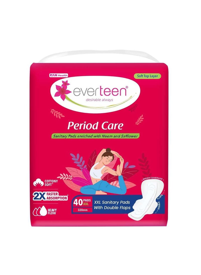 everteen XXL Sanitary Napkin Pads with Cottony-Soft Top Layer for Women Enriched with Neem and Safflower, XX-Large, 320mm Pack of 40  - Image 1