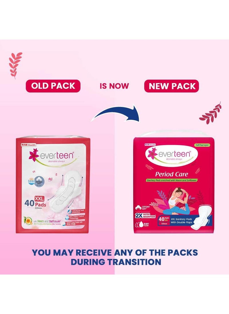 everteen XXL Sanitary Napkin Pads with Cottony-Soft Top Layer for Women Enriched with Neem and Safflower, XX-Large, 320mm Pack of 40  - Image 2
