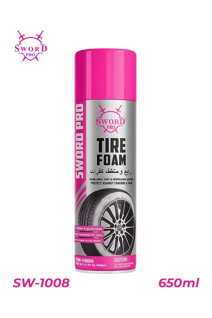 SWORD PRO Tire Foam Cleaner and Protectant 650g,  One Step Spray for Deep Black Shine, UV Protection, Dirt & Grime Removal, Crack & Fade Prevention, Easy No-Scrub Application for Car, SUV, Truck & Motorcycle Tires, SW-1008 - Image 1