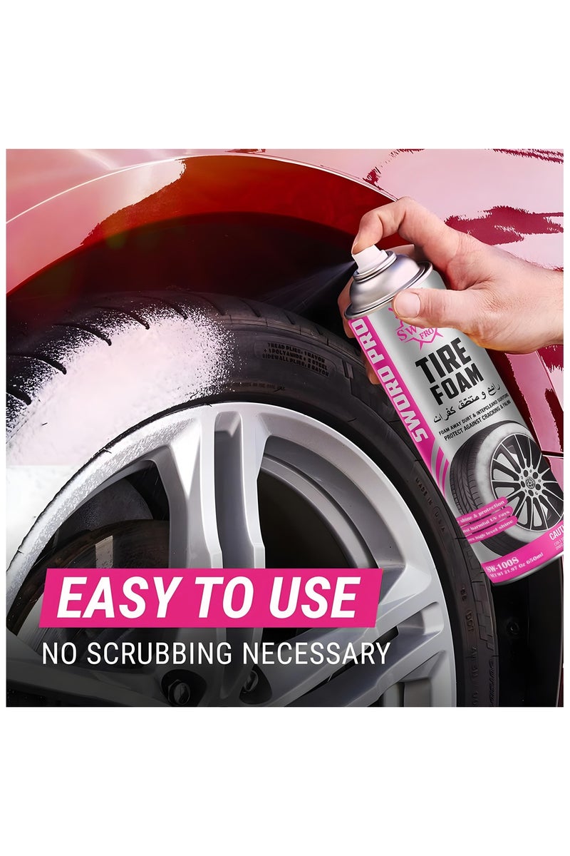 SWORD PRO Tire Foam Cleaner and Protectant 650g,  One Step Spray for Deep Black Shine, UV Protection, Dirt & Grime Removal, Crack & Fade Prevention, Easy No-Scrub Application for Car, SUV, Truck & Motorcycle Tires, SW-1008 - Image 2