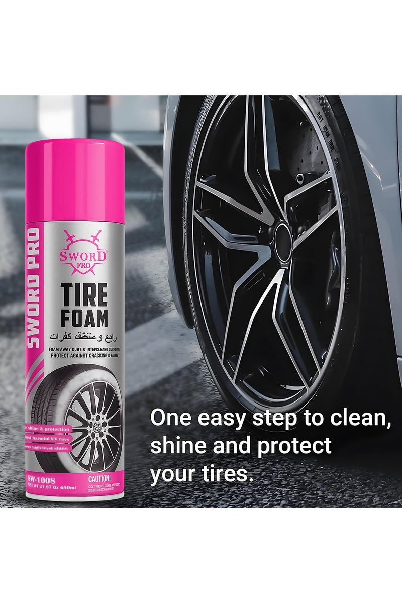 SWORD PRO Tire Foam Cleaner and Protectant 650g,  One Step Spray for Deep Black Shine, UV Protection, Dirt & Grime Removal, Crack & Fade Prevention, Easy No-Scrub Application for Car, SUV, Truck & Motorcycle Tires, SW-1008 - Image 3