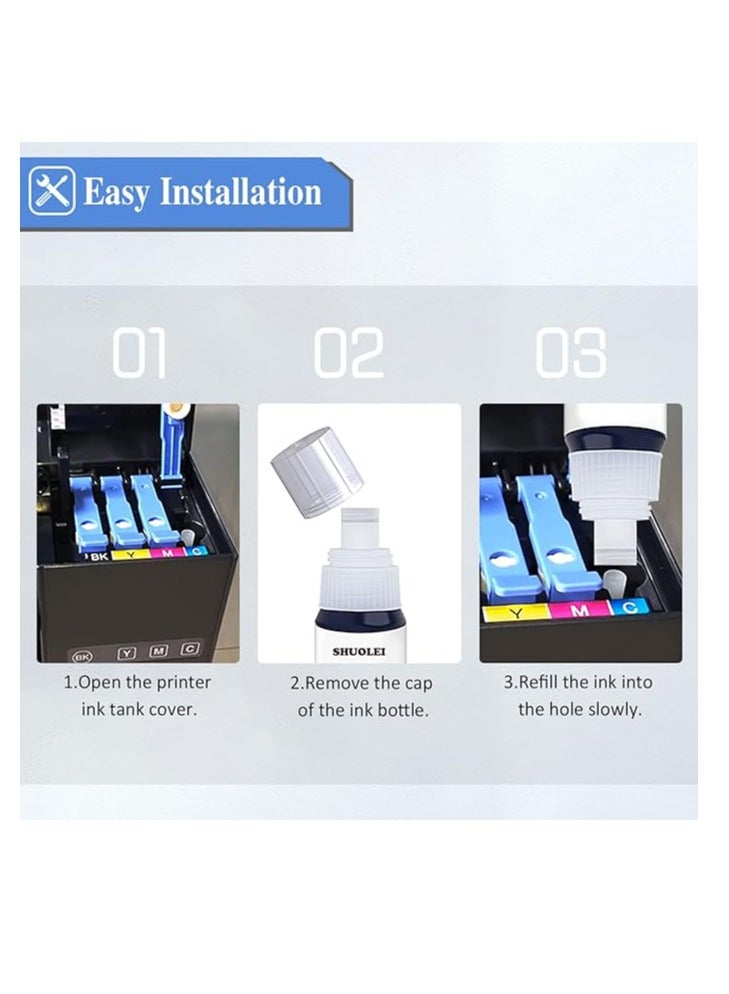 Terabyte 003 حبر تعبئة متوافق لطابعات إبسون L3110، L3150، L3250، L3252، L3115، L3116، L3101، L3210، L3215، L3216، L3151، L3152، L3156، L5190 - حبر طابعة (70جم × C/M/Y/ أسود) زجاجة - 503468 - Image 4