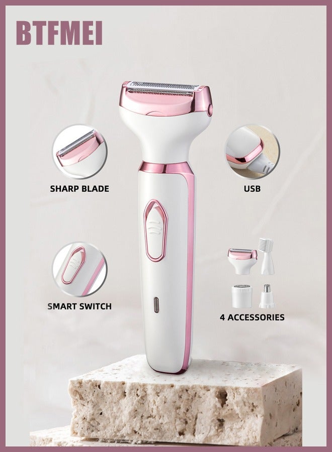 BTFMEI 4 in 1 Electric Razor for Women , Women's Electric Shaver,Women's Shaver Cordless Wet and Dry, Shaver for face, Legs and underarms, Replaceable Trimmer Head - Image 2