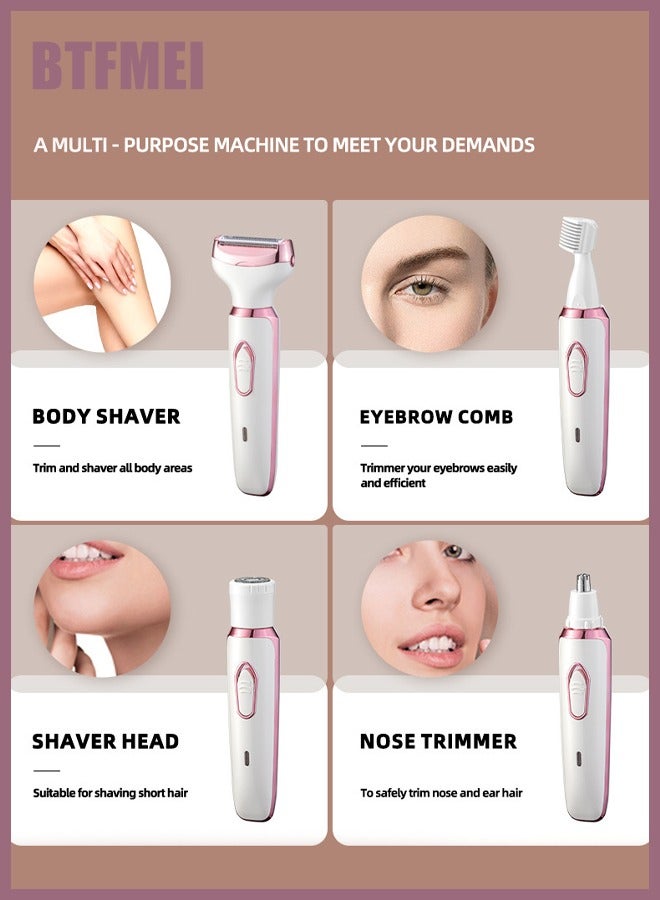 BTFMEI 4 in 1 Electric Razor for Women , Women's Electric Shaver,Women's Shaver Cordless Wet and Dry, Shaver for face, Legs and underarms, Replaceable Trimmer Head - Image 3