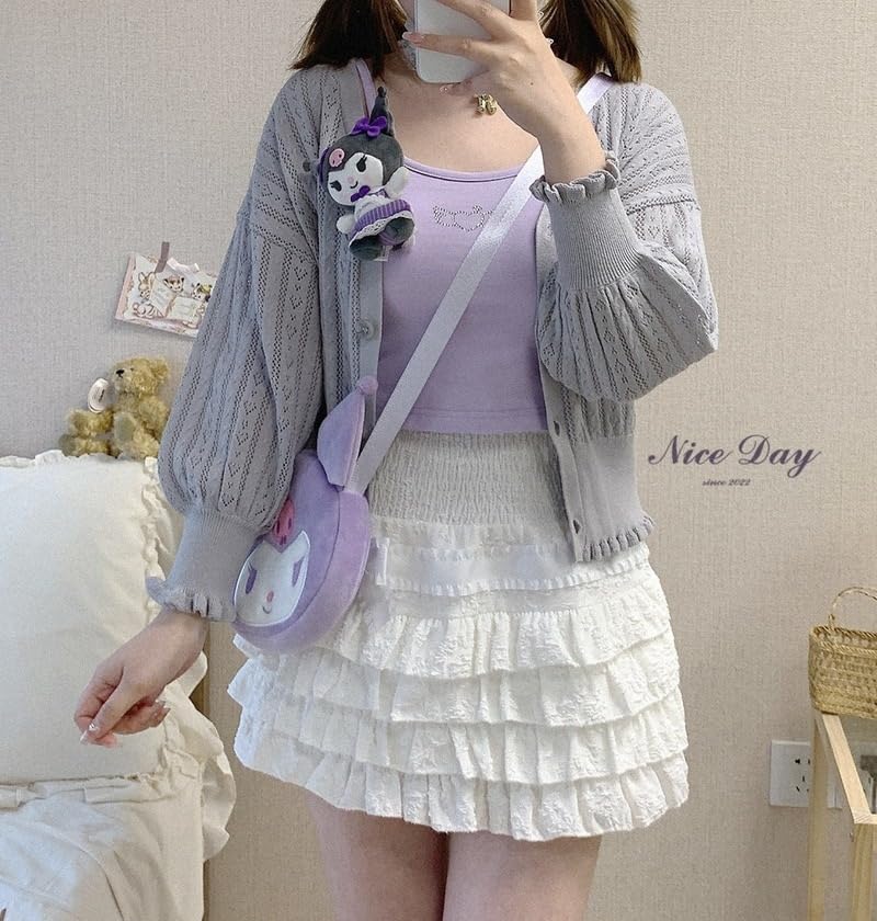 OATSBAS Elastic Waist Lolita Cake Mini Skirts for Women Girls High Waist Pleated Skirt Y2K Layered Skirt (One Size,White) - Image 5