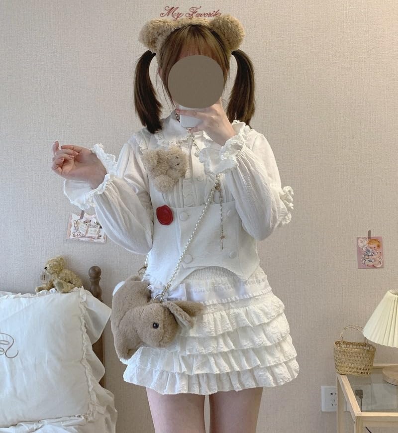 OATSBAS Elastic Waist Lolita Cake Mini Skirts for Women Girls High Waist Pleated Skirt Y2K Layered Skirt (One Size,White) - Image 2
