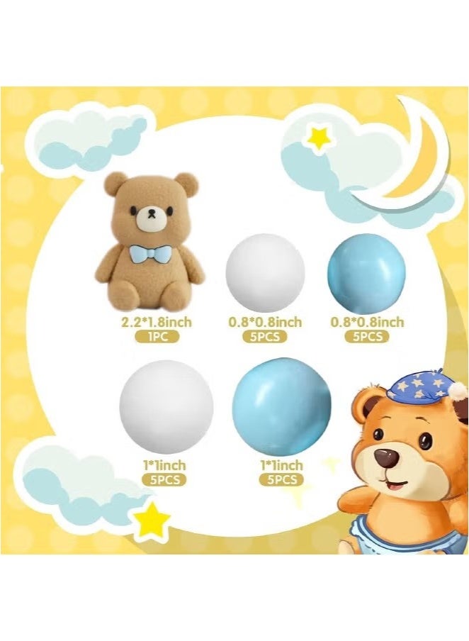 Realfrog Bear Cake Topper Set, Birthday Cake Decoration Set, Small Bear Birthday Party Supplies, Cake Toppers Kit Include 1 Small Bear, 10 White Small Balls, 10 Blue Small Balls for Birthday Party (21Pcs) - Image 2