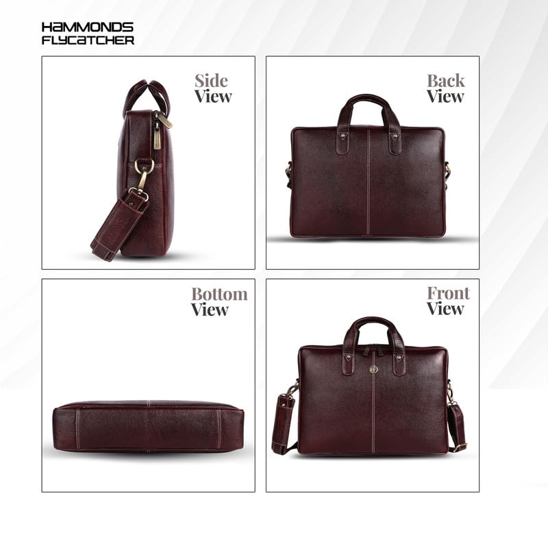 HAMMONDS FLYCATCHER Genuine Leather Office Bag for Men - 15.6 Inch Laptop Bag for Men for Professionals, Business Travelers - Adjustable Straps & Multiple Compartments - 1 Year Warranty - Brown - Image 5