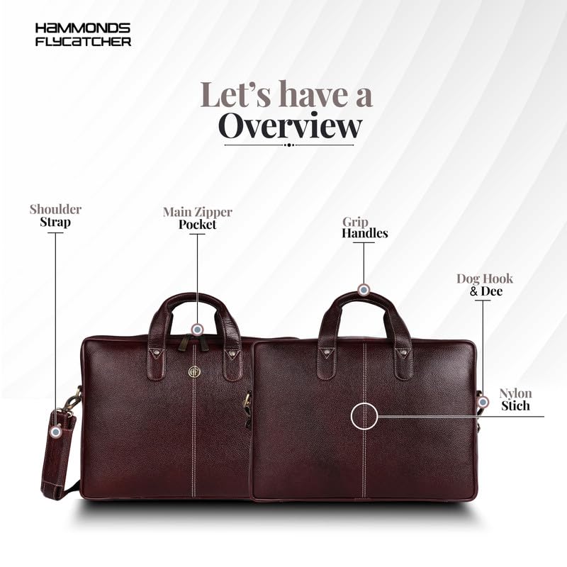 HAMMONDS FLYCATCHER Genuine Leather Office Bag for Men - 15.6 Inch Laptop Bag for Men for Professionals, Business Travelers - Adjustable Straps & Multiple Compartments - 1 Year Warranty - Brown - Image 3