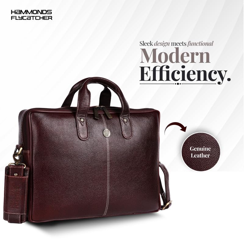 HAMMONDS FLYCATCHER Genuine Leather Office Bag for Men - 15.6 Inch Laptop Bag for Men for Professionals, Business Travelers - Adjustable Straps & Multiple Compartments - 1 Year Warranty - Brown - Image 2