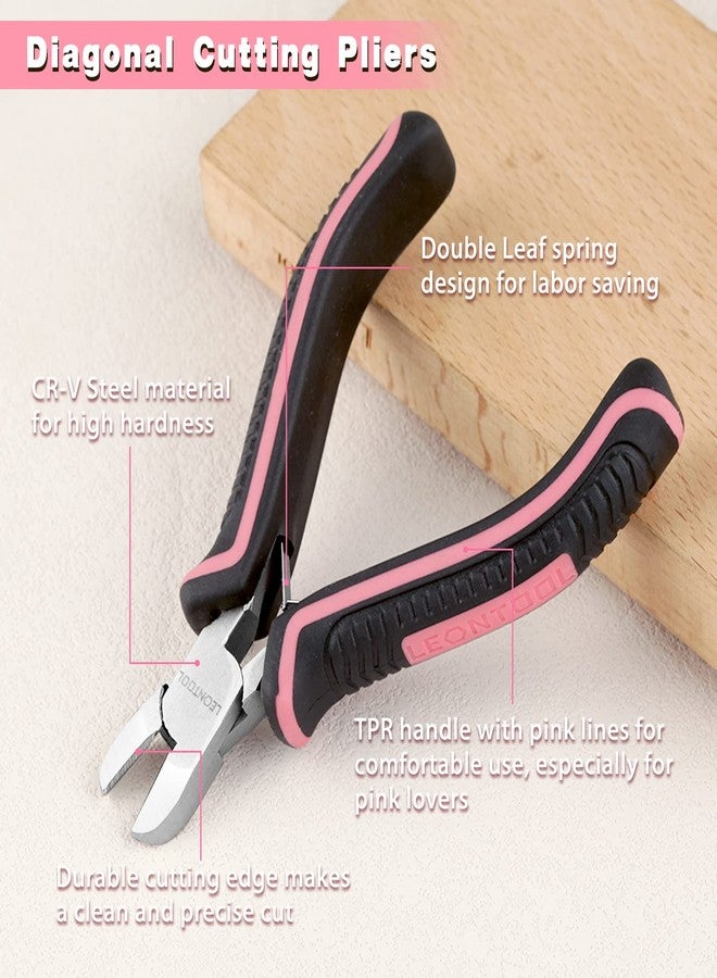 LEONTOOL Mini Diagonal Cutting Pliers 4 Inches Floral Wire Cutters for Artificial Flowers Side Cutters Pliers for Jewelry Making Diagonal Wire Cutters for Wire, Zip Ties, Crafting,Pink Tool for Women - Image 2