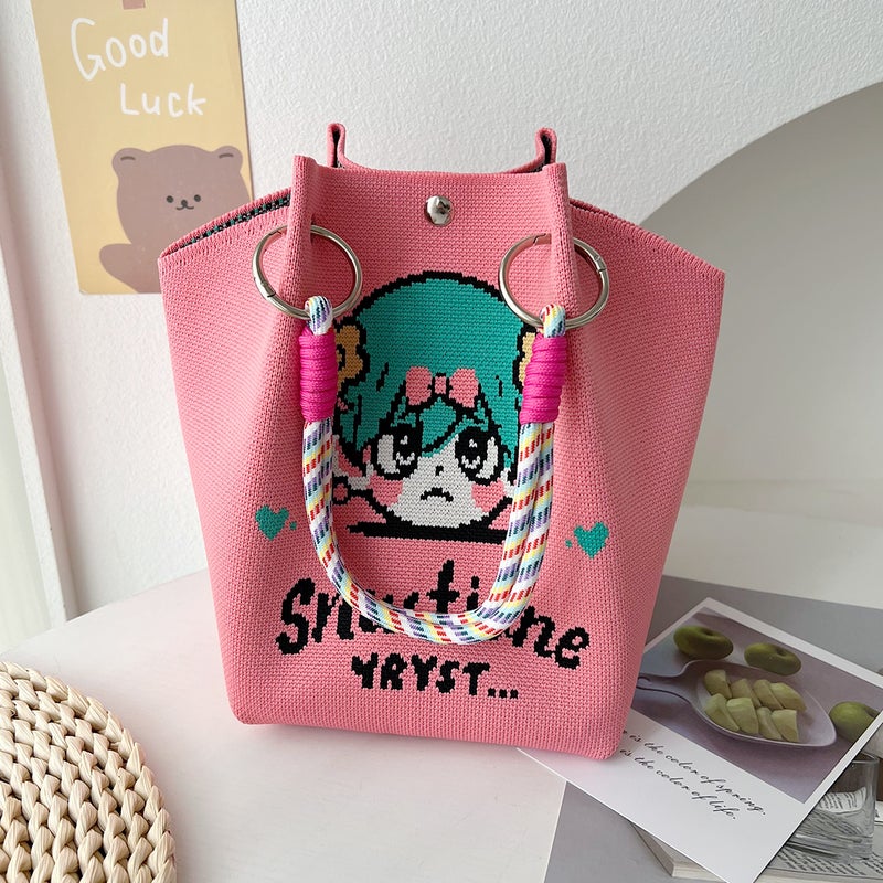 2025 Japanese And Korean New Ins Style Large-Capacity Knitted Handbag Women'S Daily Versatile Portable Casual Handbag - Image 1