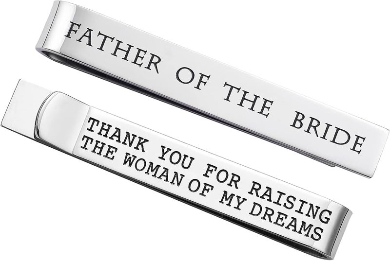 LParkin Father of the Bride and Groom Gifts - Wedding Tie Clips for Groomsmen From the Bride - Stainless Steel Tie Bars - Image 1