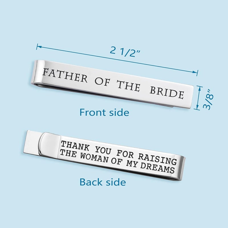 LParkin Father of the Bride and Groom Gifts - Wedding Tie Clips for Groomsmen From the Bride - Stainless Steel Tie Bars - Image 2