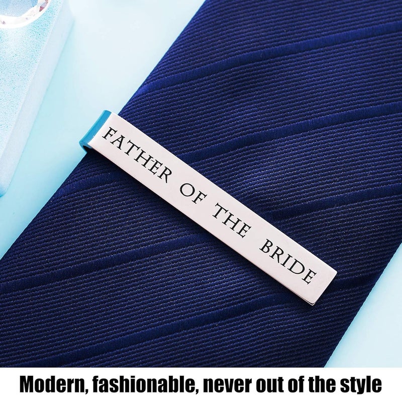 LParkin Father of the Bride and Groom Gifts - Wedding Tie Clips for Groomsmen From the Bride - Stainless Steel Tie Bars - Image 3