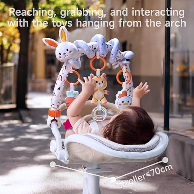 TUMAMA 2 IN 1 SPIRAL CAR SEAT TOYS FOR BABIES 0-6 MONTHS, STROLLER TOYS FOR INFANT 0-6 MONTHS ARCH HANGING TOYS WITH CLIP ADJUSTABLE DETACHABLE SENSORY TRAVEL CRIB BOUNCER BASSINET ACTIVITY TOYS - Image 5