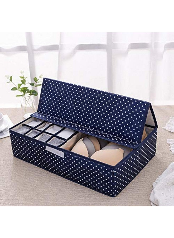 House of Quirk Innerwear Organizer 16+1 Compartment Non-Smell Non Woven Foldable Fabric Storage Box for Closet (44 x 28 x 12 cm Navy Blue Polka) - Image 1