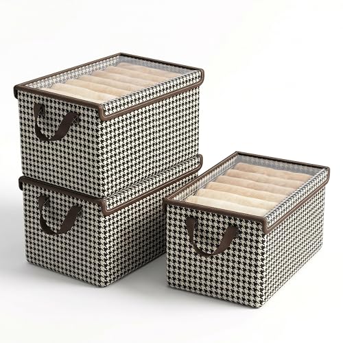 PRIME PICK XL Wardrobe Closet Organizer Foldable Storage Box Versatile Space Saving Easy Carry Clothes Organizer with Lid and Frame Handles Black and White Pack of 3 - Image 1