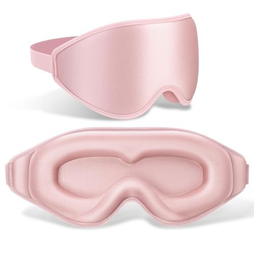 FlyCoco 99% Fully Block Out Light Eye Sleep Mask, 3D Deep Contoured Eyes Cover Zero Pressure, Long Lash Extension Eyes Mask with Adjustable Straps for Sleeping Travel Home Nap Rest Women Men (Pink) - Image 1