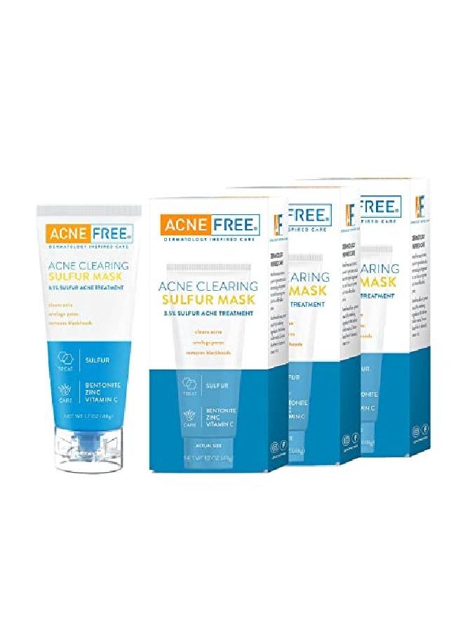 AcneFree قناع الكبريت لعلاج حب الشباب، وامتصاص الزيوت الزائدة وتنظيف المسام مع فيتامين سي وطين البنتونيت 1.7 أونصة (عبوة من 3 قطع)  - Image 1