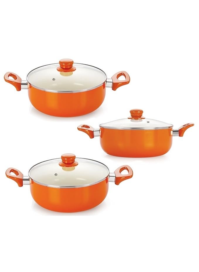 Nirlon 3 Piece Ceramic Induction Friendly Non-Stick Scratch Resistance Cookware Casserole with lid Set - Image 1