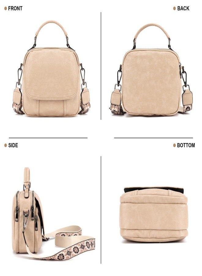 OPAGE Small Crossbody Bags for Women Trendy, Soft PU Leather Womens Crossbody Purse Shoulder Handbags with Top Handle and Adjustable Wide Strap, Apricot - Image 3