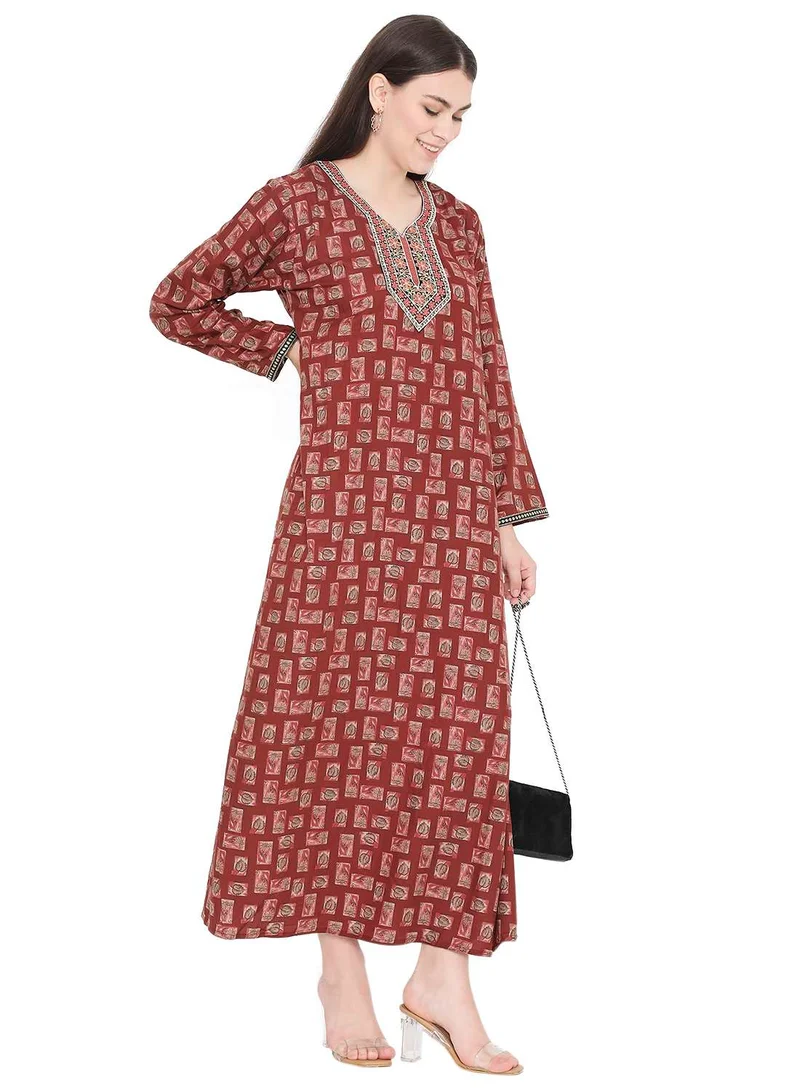 HANA & SARA CASUAL DAILY WEAR CLOTHING OUTFIT PRINTED JALABIYA WITH UNIQUE THREAD EMBROIDERY