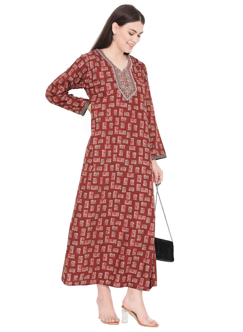 هانا آند سارا جلابية مطبوعة بتطريز خيوط فريد للملابس اليومية الكاجوال - Image 5