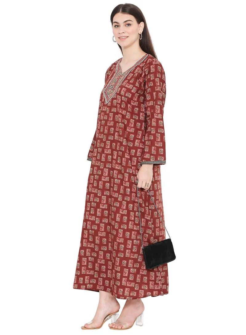 HANA & SARA CASUAL DAILY WEAR CLOTHING OUTFIT PRINTED JALABIYA WITH UNIQUE THREAD EMBROIDERY