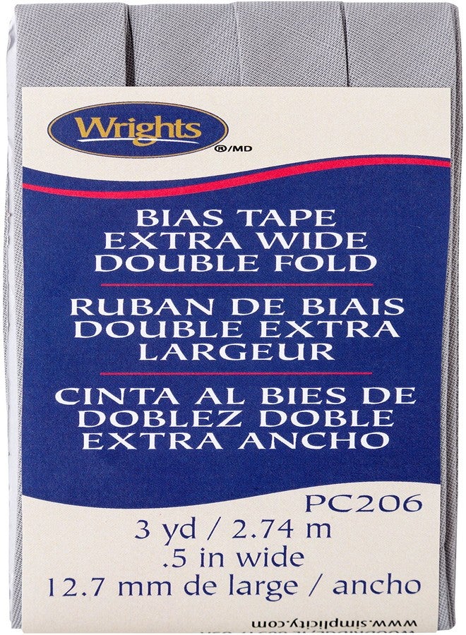 Wrights 117206117 Medium Grey Double Fold Bias Tape 1/2" x3yd
