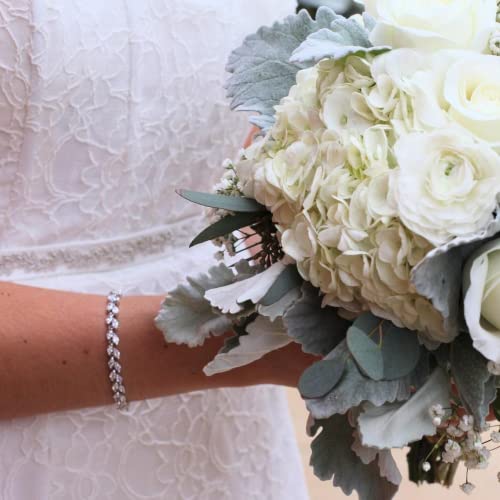 EVER FAITH Wedding Bracelets for Brides, White Gold Plated Rhinestone Cubic Zirconia Bridal 2 Layers Small Leaf Roman Bracelet for Women Prom - Image 2