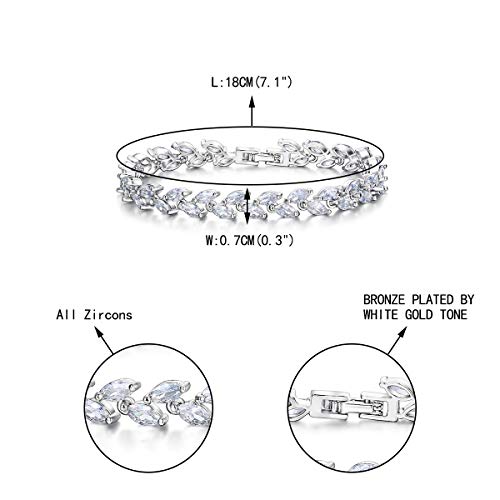 EVER FAITH Wedding Bracelets for Brides, White Gold Plated Rhinestone Cubic Zirconia Bridal 2 Layers Small Leaf Roman Bracelet for Women Prom - Image 5