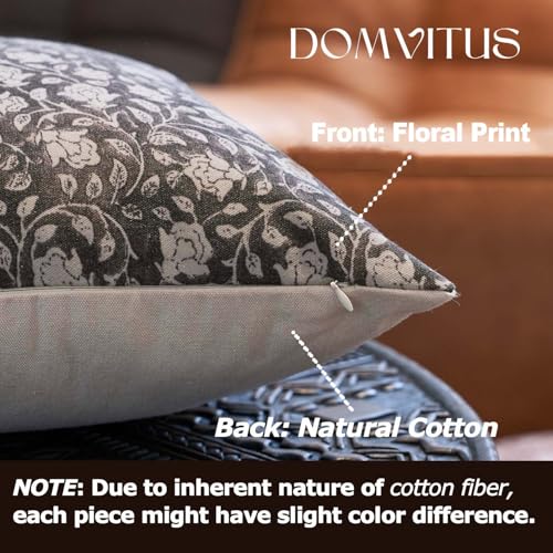 DOMVITUS Floral Pillow Covers 18x18, Throw Pillows for Couch, Floral Print Pillow Cover, Decorative Neutral Accent Throw Pillow Covers for Living Room, 1PC, Black - Image 2