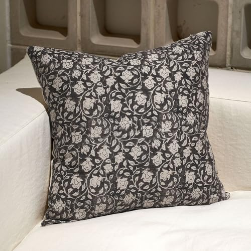 DOMVITUS Floral Pillow Covers 18x18, Throw Pillows for Couch, Floral Print Pillow Cover, Decorative Neutral Accent Throw Pillow Covers for Living Room, 1PC, Black - Image 1