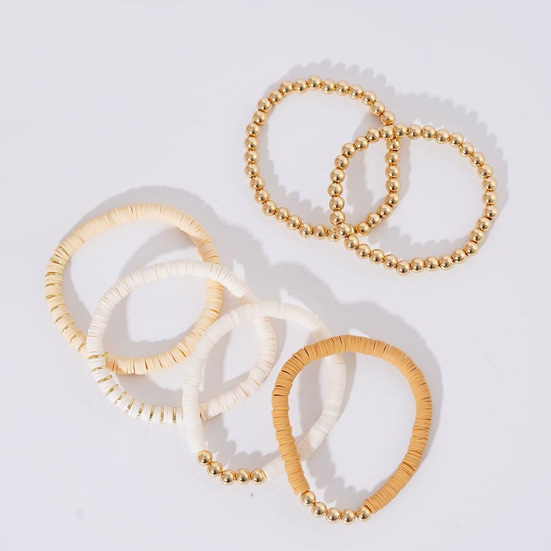 GOOJIDS Surfer Heishi Clay Bead Bracelets for Women Bohemian Stackable Gold Plated Beaded Stretch Bracelets Elastic Layering Friendship Bracelets Set Boho Jewelry - Image 2