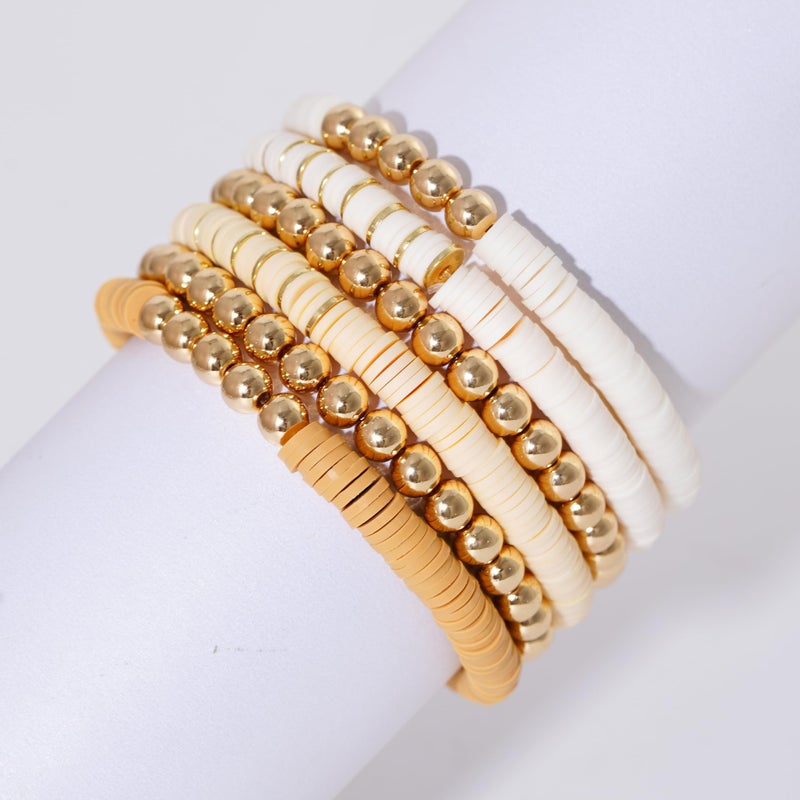 GOOJIDS Surfer Heishi Clay Bead Bracelets for Women Bohemian Stackable Gold Plated Beaded Stretch Bracelets Elastic Layering Friendship Bracelets Set Boho Jewelry - Image 3