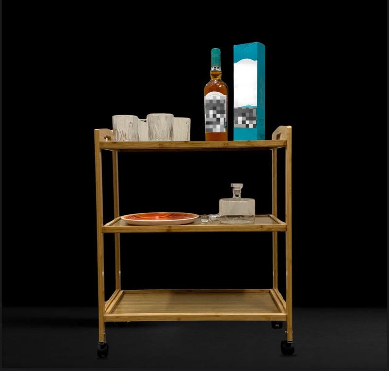 Generic STALLAA Wooden Food Serving and Wine cart Serving bar Trolley with Wheel Black Finish 3Tier Rolling  - Image 2