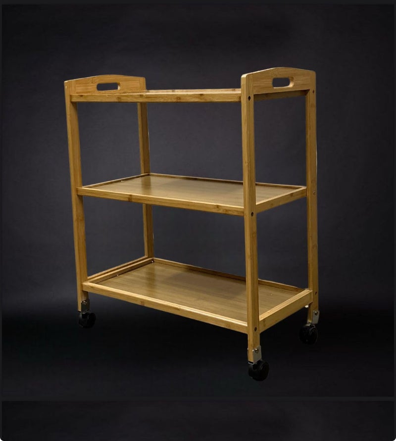 Generic STALLAA Wooden Food Serving and Wine cart Serving bar Trolley with Wheel Black Finish 3Tier Rolling  - Image 3