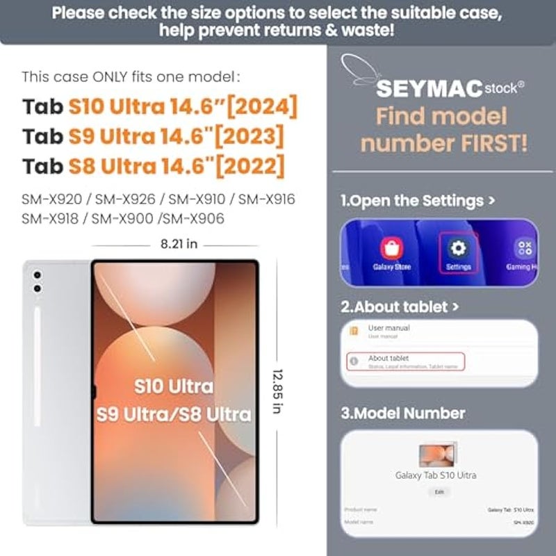 Case for Samsung Galaxy Tab S10 Ultra / S9 Ultra 14.6'' with Screen Protector 【360 Rotating Stand】 Hand Shoulder Strap Protective Case for Galaxy Tab 14.6'', Black - Image 2