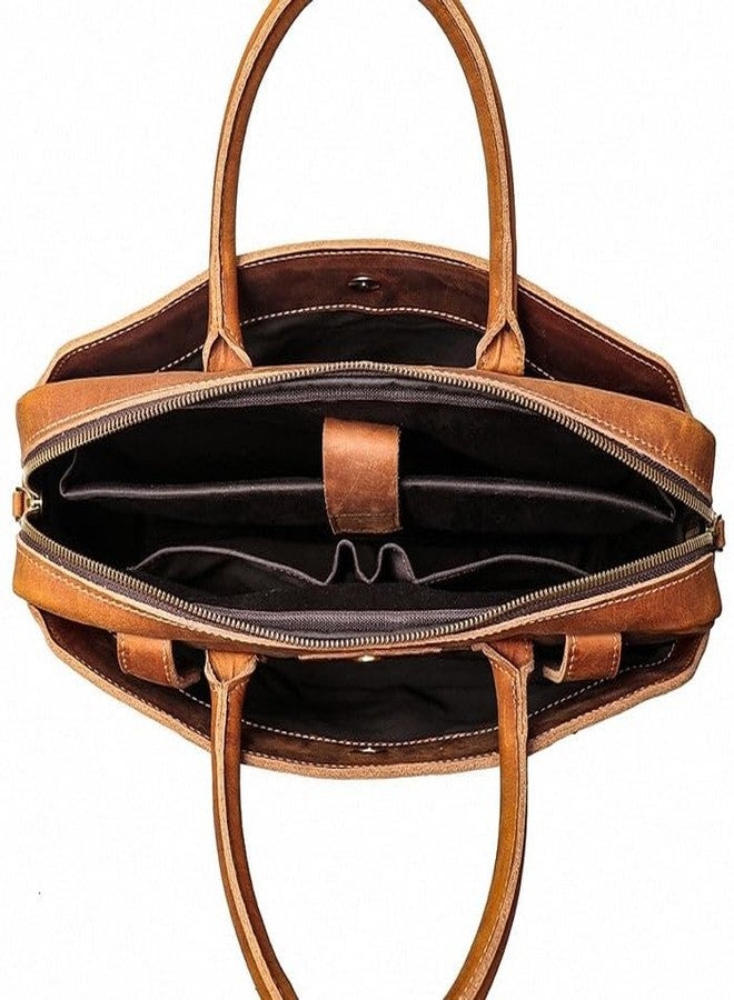 MaheTri Everyday Briefcase - Slim Full-Grain Buffalo Leather Office Bag with Laptop Compartment | Detachable Shoulder Strap & Brass Hardware | Corporate Official Side Messenger Bag (Brown) - Image 2