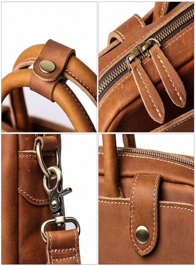 MaheTri Everyday Briefcase - Slim Full-Grain Buffalo Leather Office Bag with Laptop Compartment | Detachable Shoulder Strap & Brass Hardware | Corporate Official Side Messenger Bag (Brown) - Image 3