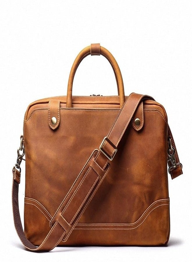 MaheTri Everyday Briefcase - Slim Full-Grain Buffalo Leather Office Bag with Laptop Compartment | Detachable Shoulder Strap & Brass Hardware | Corporate Official Side Messenger Bag (Brown) - Image 1