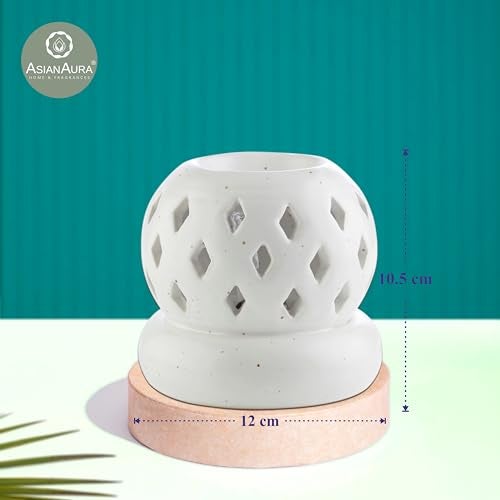 Asian Aura Aroma Diffuser Handcrafted Ceramic Electric Round Shaped Aroma Oil Burner for Home with Aroma Oils (English Lavender & Rosy Romance Fragrance 10ml Each) - Image 4