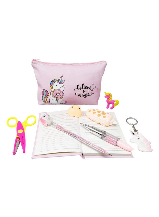 بارتيت مجموعة يونيكورن من بارتيت (عبوة من 8 قطع) حقيبة يونيكورن متعددة الأغراض، مفكرة واحدة، سلسلة مفاتيح واحدة، قلم أحمر شفاه واحد، قلم رصاص يونيكورن واحد، ممحاة يونيكورن واحدة، شريط تصحيح واحد ومقص مصمم للأطفال - Image 3