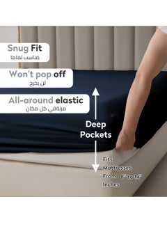 Donetella Bedding Fitted Sheet 3-Pcs Super King Size Solid Bed Sheet Set Fits(200x200CM) With Pillowcases And 35 CM Extra Deep Brushed Microfiber Bed Sheet,Navy  - Image 2