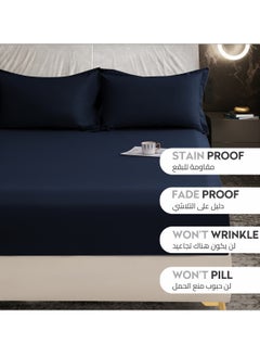 Donetella Bedding Fitted Sheet 3-Pcs Super King Size Solid Bed Sheet Set Fits(200x200CM) With Pillowcases And 35 CM Extra Deep Brushed Microfiber Bed Sheet,Navy  - Image 4