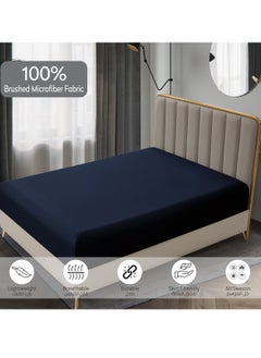 Donetella Bedding Fitted Sheet 3-Pcs Super King Size Solid Bed Sheet Set Fits(200x200CM) With Pillowcases And 35 CM Extra Deep Brushed Microfiber Bed Sheet,Navy  - Image 5