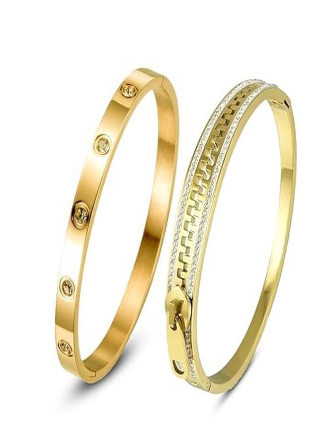 MEENAZ bracelet for women Stylish Bangles for women Adjustable Anti Tarnish Bracelet for girls 2 rose gold Kada for Women Accessories Anti Tarnish Jewellery Stainless Steel Cuff Bracelet gifts Combo - Image 1