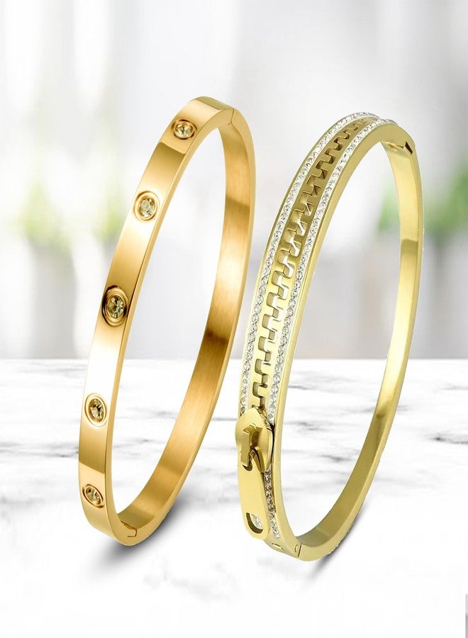 MEENAZ bracelet for women Stylish Bangles for women Adjustable Anti Tarnish Bracelet for girls 2 rose gold Kada for Women Accessories Anti Tarnish Jewellery Stainless Steel Cuff Bracelet gifts Combo - Image 2